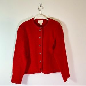 Vintage Tally-Ho Red 100% Wool Cottage Core Cardigan Sweater, Women’s size PL